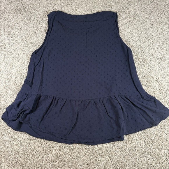 Merona Womens Navy Blue Sleeveless Blouse Eyelet Lace Peplum Top XXL - Picture 3 of 5